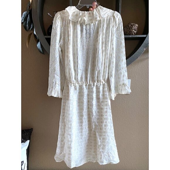 Tory Burch Jasmine Metallic Ruffle Dress 2 Piece with Slip size 2 Ivory & Gold - Picture 2 of 10